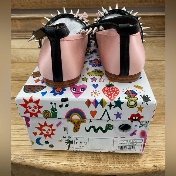 Jeffrey Campbell pink satin CHOREO-SPK spiked wrap ballet flats - Picture 8 of 10